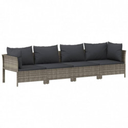 10-tlg. Garten-Lounge-Set mit Kissen Grau Poly Rattan