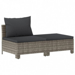 10-tlg. Garten-Lounge-Set mit Kissen Grau Poly Rattan