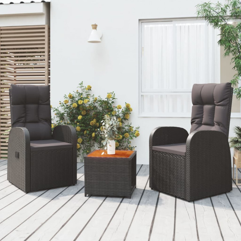 3-tlg. Garten-Lounge-Set Schwarz Poly Rattan Massivholz Akazie