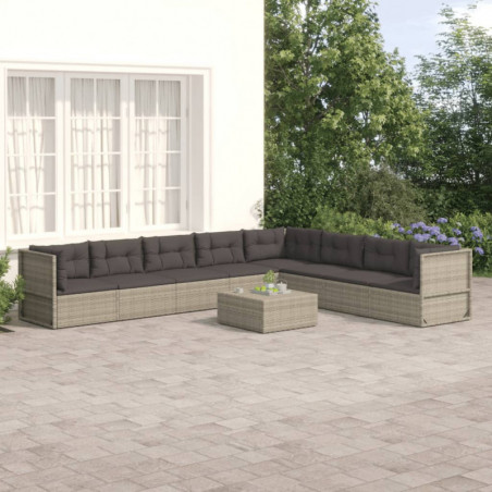 8-tlg. Garten-Lounge-Set mit Kissen Grau Poly Rattan