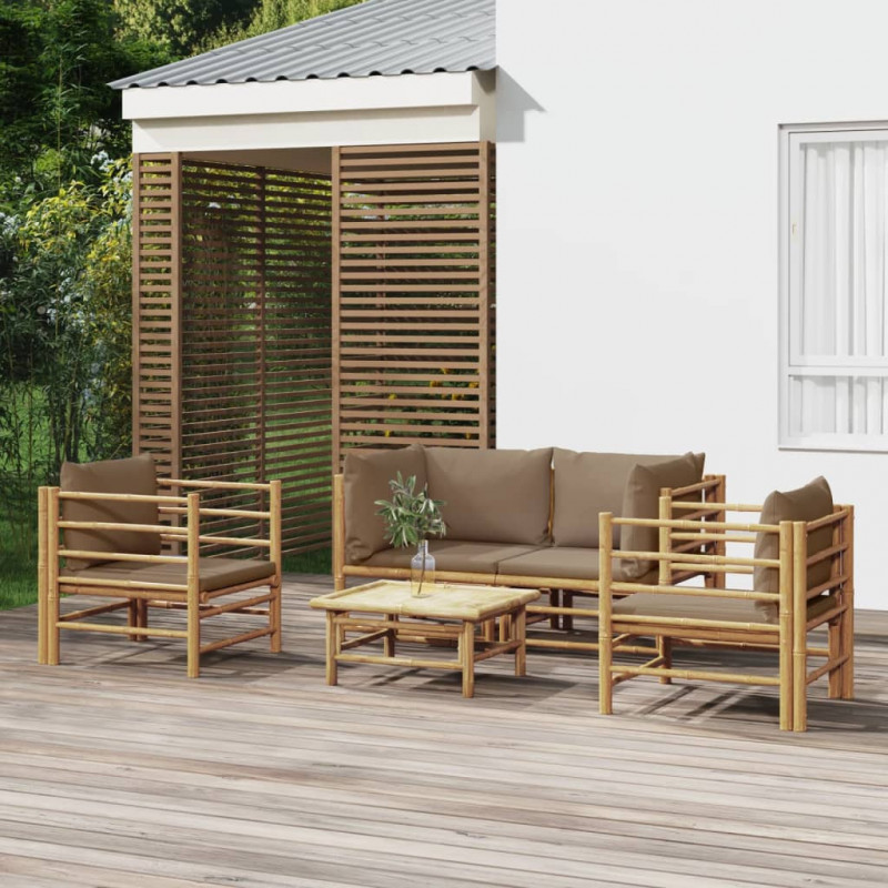5-tlg. Garten-Lounge-Set mit Kissen Taupe Bambus