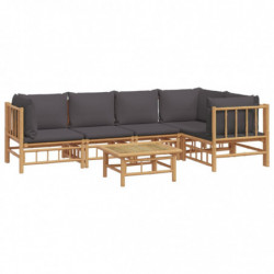 6-tlg. Garten-Lounge-Set mit Dunkelgrauen Kissen Bambus