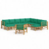 12-tlg. Garten-Lounge-Set mit Grünen Kissen Bambus