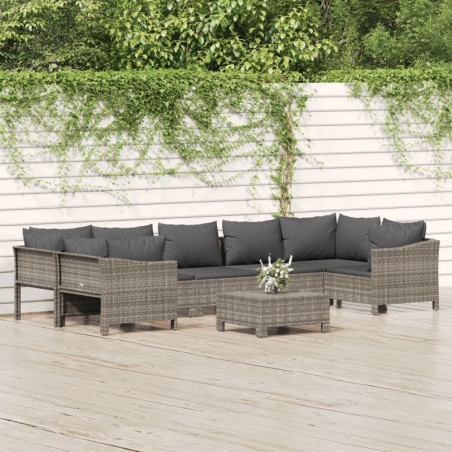 8-tlg. Garten-Lounge-Set mit Kissen Grau Poly Rattan