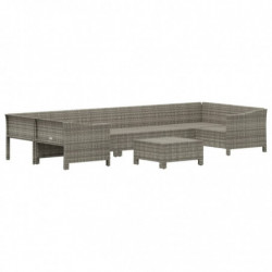 8-tlg. Garten-Lounge-Set mit Kissen Grau Poly Rattan