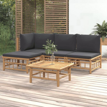 5-tlg. Garten-Lounge-Set mit Dunkelgrauen Kissen Bambus