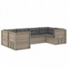 6-tlg. Garten-Lounge-Set mit Kissen Grau Poly Rattan