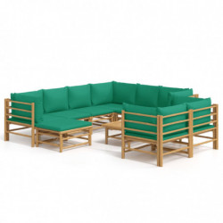 10-tlg. Garten-Lounge-Set mit Grünen Kissen Bambus