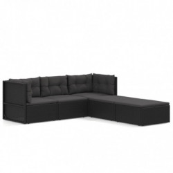 5-tlg. Garten-Lounge-Set mit Kissen Schwarz Poly Rattan