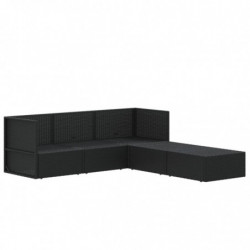 5-tlg. Garten-Lounge-Set mit Kissen Schwarz Poly Rattan