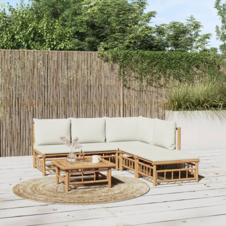 6-tlg. Garten-Lounge-Set mit Cremeweißen Kissen Bambus