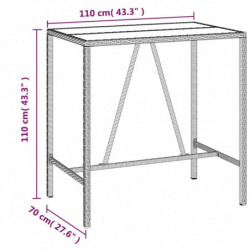 Bartisch mit Glasplatte Grau 110x70x110 cm Poly Rattan