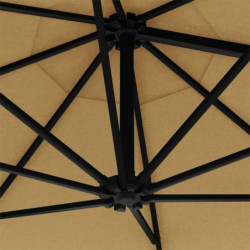 Sonnenschirm Wandmontage mit LEDs und Metallmast 300 cm Taupe