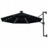 Sonnenschirm Wandmontage mit LEDs und Metallmast 300 cm Schwarz