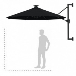 Sonnenschirm Wandmontage mit LEDs und Metallmast 300 cm Schwarz