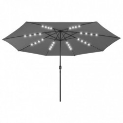 Sonnenschirm mit LED-Leuchten und Metallmast 400 cm Anthrazit