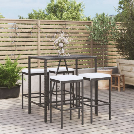 5-tlg. Gartenbar-Set mit Kissen Schwarz Poly Rattan