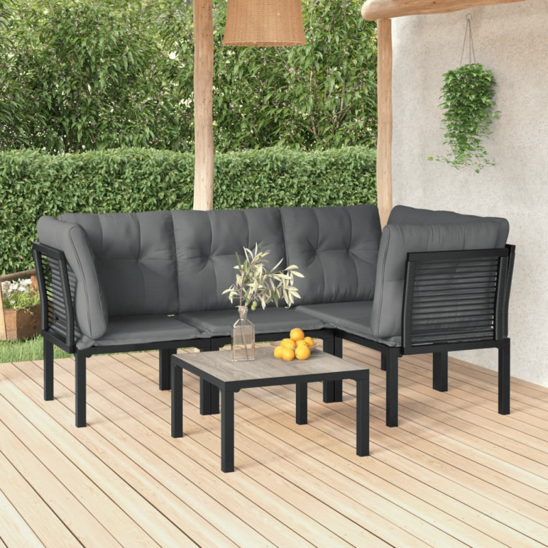 5-tlg. Garten-Lounge-Set Schwarz und Grau Poly Rattan