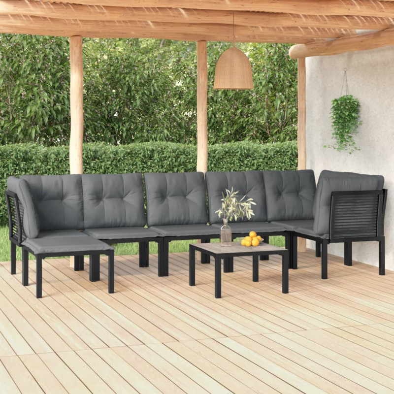 8-tlg. Garten-Lounge-Set Schwarz und Grau Poly Rattan