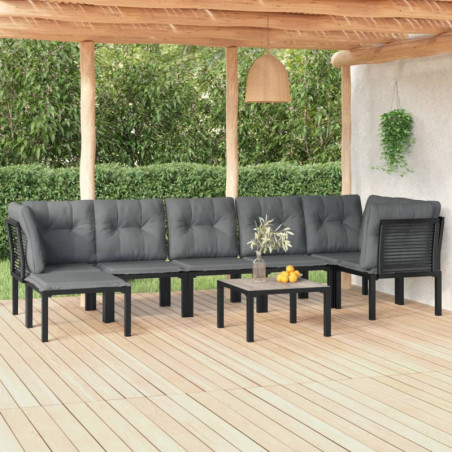 8-tlg. Garten-Lounge-Set Schwarz und Grau Poly Rattan