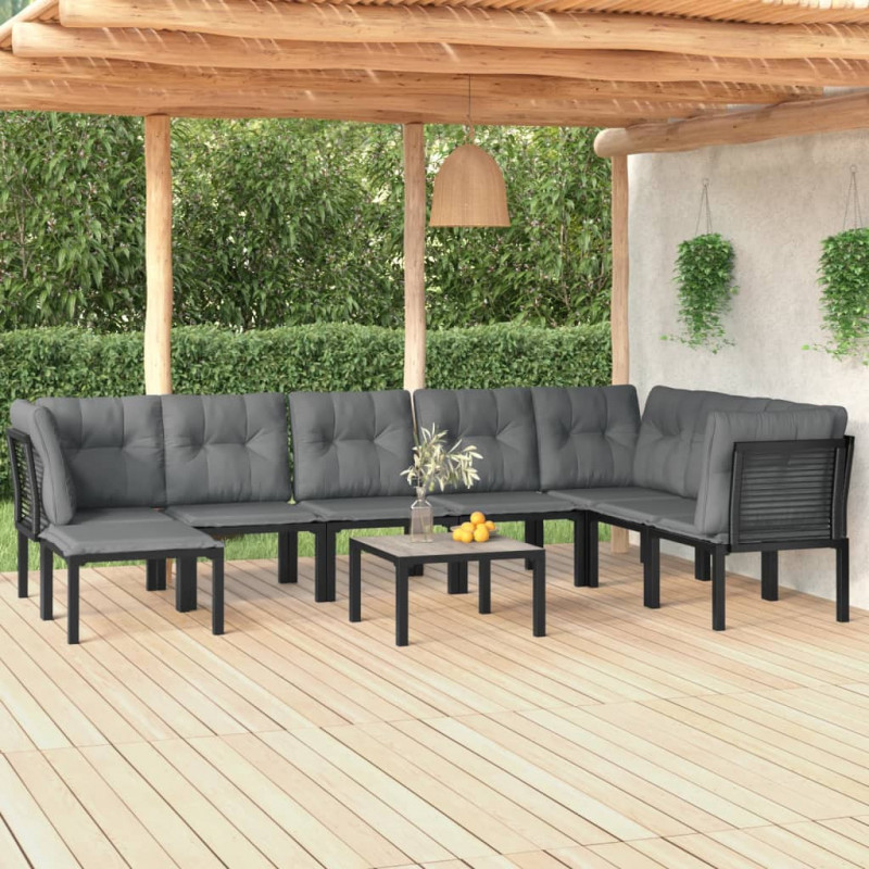 8-tlg. Garten-Lounge-Set Schwarz und Grau Poly Rattan