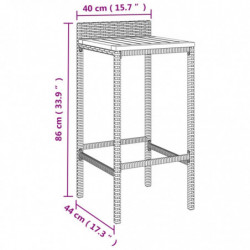 3-tlg. Gartenbar-Set Grau Poly Rattan & Massivholz Akazie