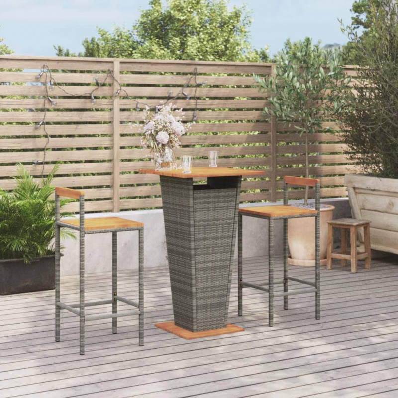 3-tlg. Gartenbar-Set Grau Poly Rattan & Massivholz Akazie