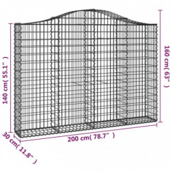 Gabionen mit Hochbogen 4 Stk. 200x30x140/160cm Verzinktes Eisen