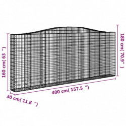 Gabionen mit Hochbogen 8 Stk. 400x30x160/180cm Verzinktes Eisen