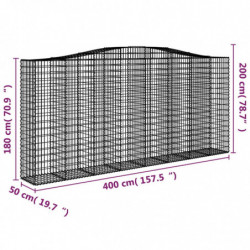 Gabionen mit Hochbogen 9 Stk. 400x50x180/200cm Verzinktes Eisen