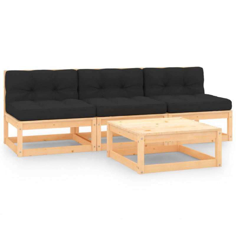 4-tlg. Garten-Lounge-Set Freerk mit Kissen Massivholz Kiefer