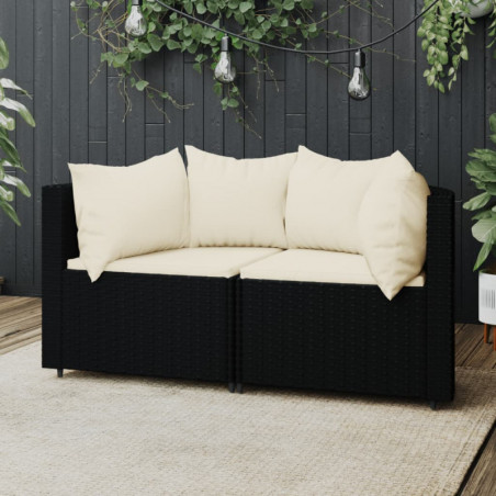 Garten-Ecksofas mit Kissen 2 Stk. Schwarz Poly Rattan