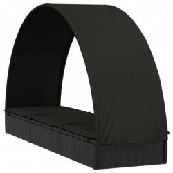 Sonnenliege mit Runddach Schwarz 211x57x140 cm Poly Rattan