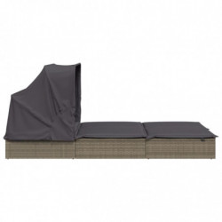 Sonnenliegen 2 Stk. mit Faltdach Grau 213x118x97 cm Poly Rattan