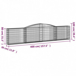 Gabionen mit Hochbogen 3 Stk. 400x30x80/100cm Verzinktes Eisen