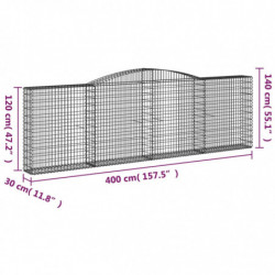 Gabionen mit Hochbogen 3 Stk. 400x30x120/140cm Verzinktes Eisen