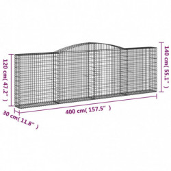 Gabionen mit Hochbogen 7 Stk. 400x30x120/140cm Verzinktes Eisen