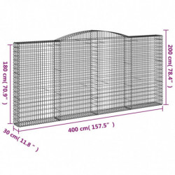 Gabionen mit Hochbogen 2 Stk. 400x30x180/200cm Verzinktes Eisen