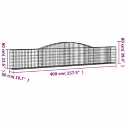 Gabionen mit Hochbogen 10 Stk. 400x50x60/80cm Verzinktes Eisen