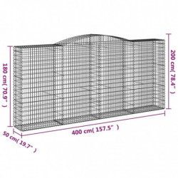 Gabionen mit Hochbogen 3 Stk. 400x50x180/200cm Verzinktes Eisen