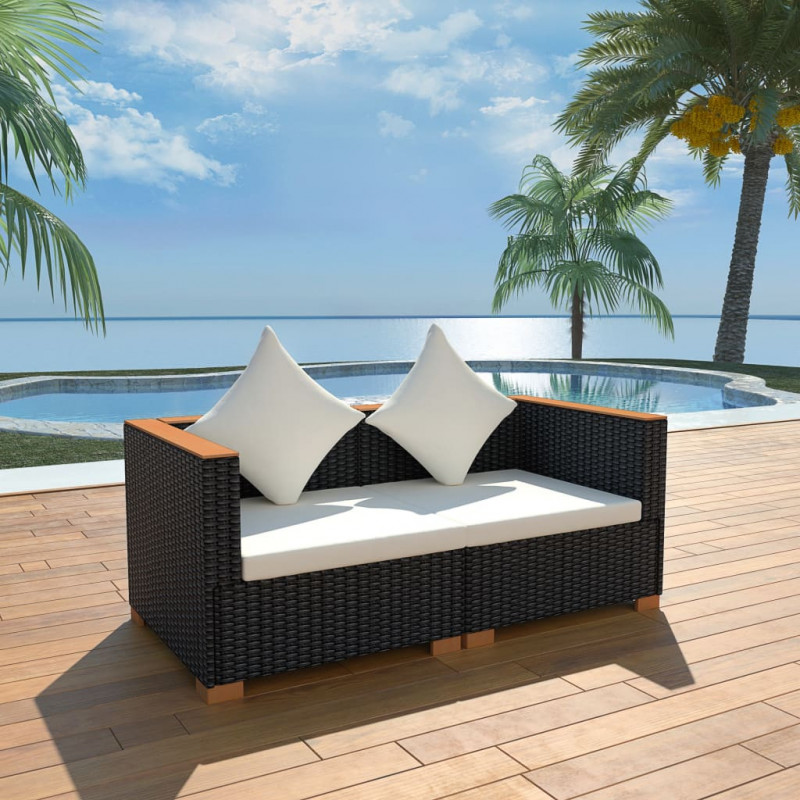 Gartensofa Umeko Poly Rattan Schwarz