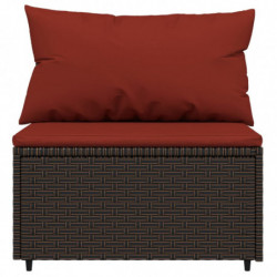 Garten-Mittelsofa mit Kissen Braun Poly Rattan