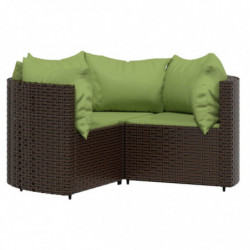 4-tlg. Garten-Lounge-Set mit Kissen Braun Poly Rattan