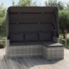 3-Sitzer-Gartensofa mit Dach und Fußhocker Grau Poly Rattan