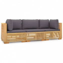 3-tlg. Garten-Lounge-Set mit Kissen Massivholz Teak