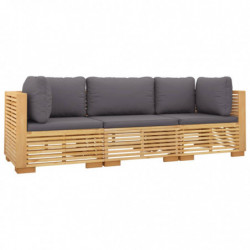 3-tlg. Garten-Lounge-Set mit Kissen Massivholz Teak