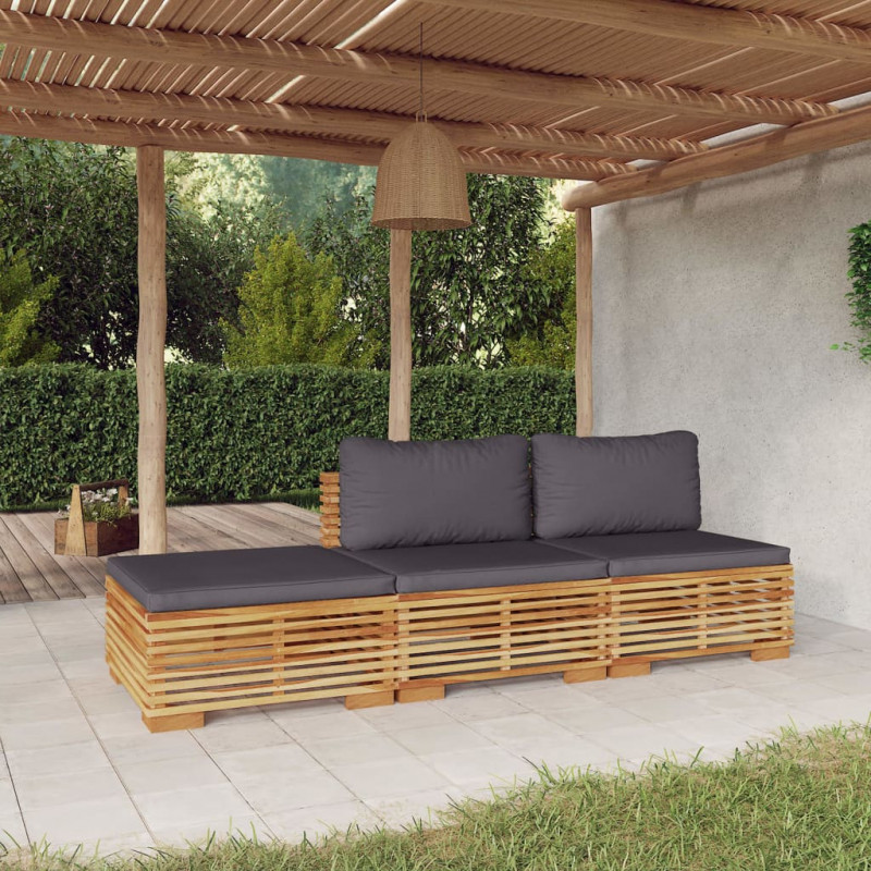 3-tlg. Garten-Lounge-Set mit Kissen Massivholz Teak