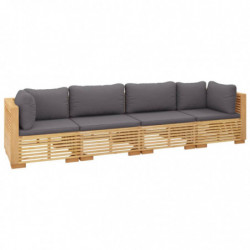 4-tlg. Garten-Lounge-Set mit Kissen Massivholz Teak