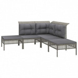 8-tlg. Garten-Lounge-Set mit Kissen Grau Poly Rattan