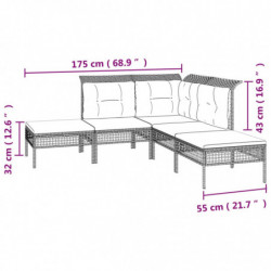 8-tlg. Garten-Lounge-Set mit Kissen Grau Poly Rattan